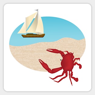 Crab and Sailboat At The Beach Sticker